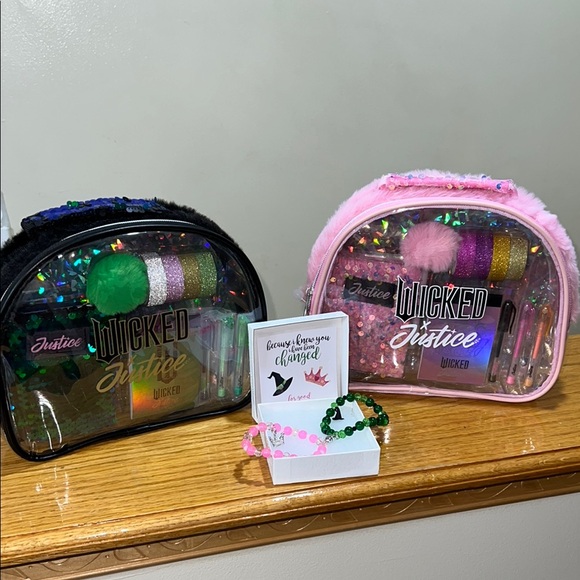 Justice Glitter Makeup Bag Set - Green and Pink Bundle NWT - Picture 1 of 8